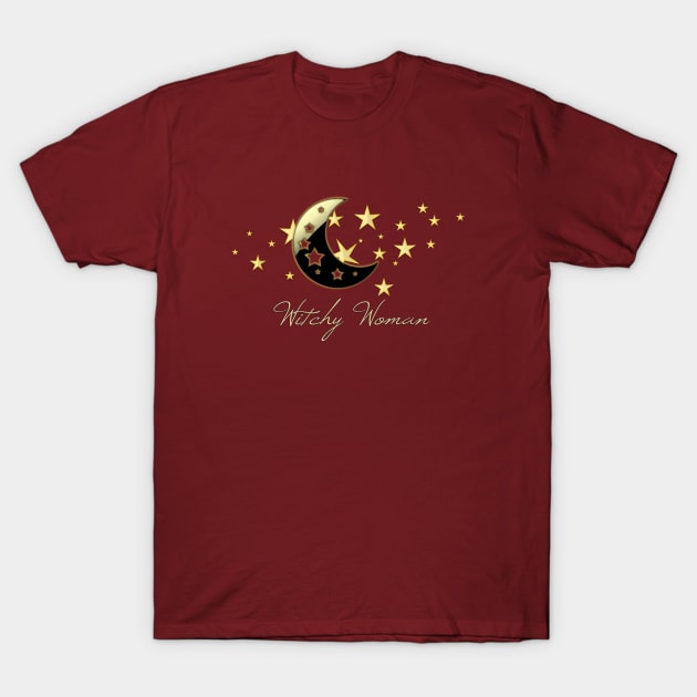 Witchy Woman With Crescent Moon T-Shirt by D_AUGUST_ART_53